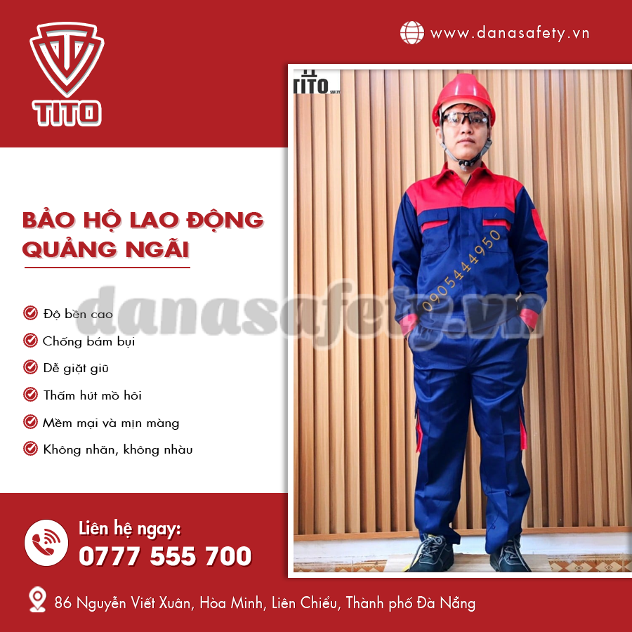 Đồng phục bảo hộ lao động Quảng Ngãi viền phản quang tay áo và lưng áo.