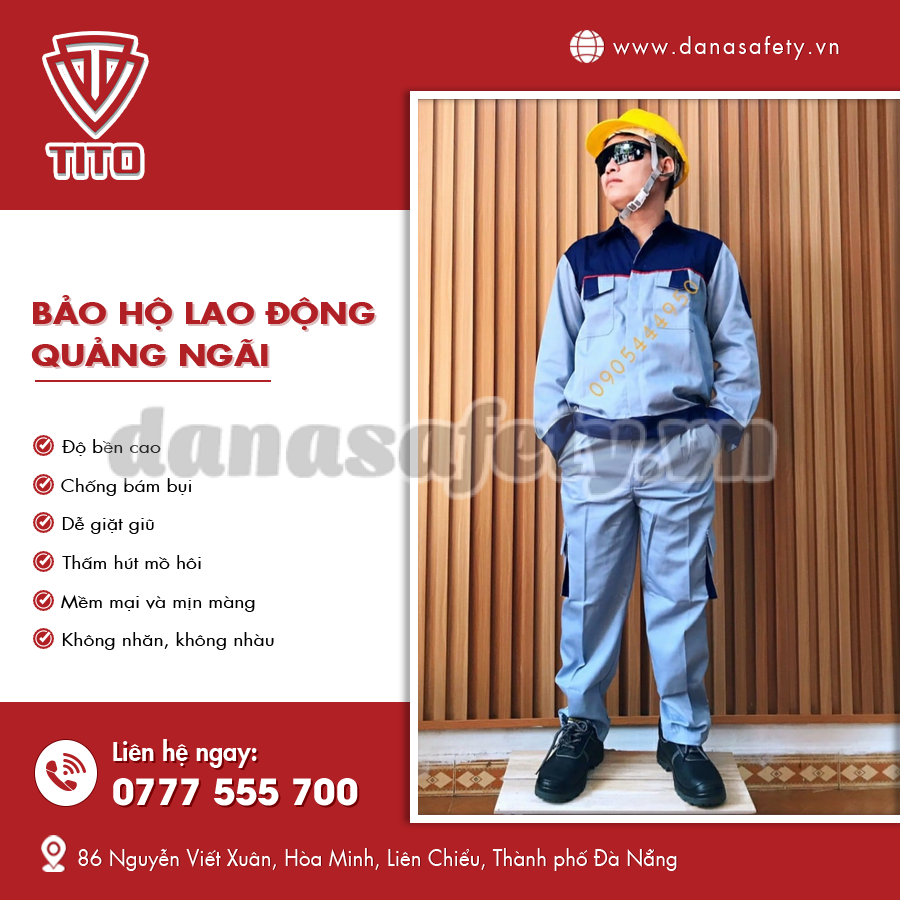 Bộ bảo hộ lao động Quảng Ngãi gồm áo dài tay và quần túi hộp