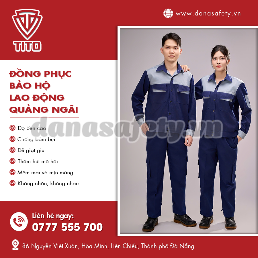 Đồng phục bảo hộ lao động may từ vải chắc chắn.