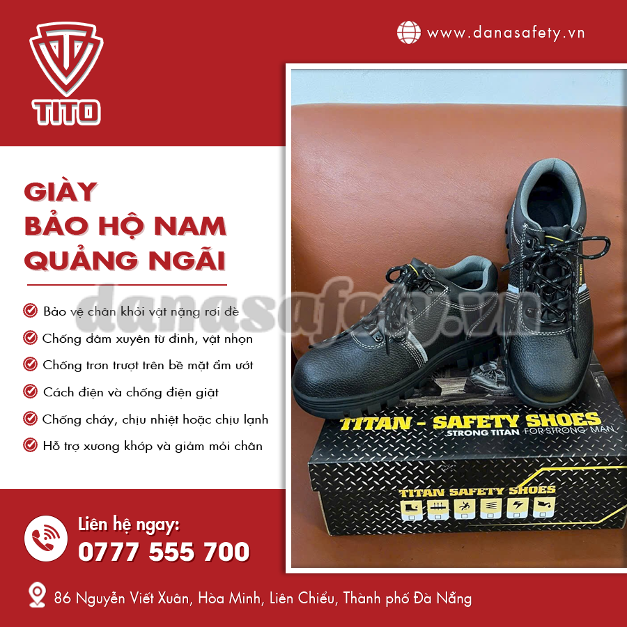 Giày bảo hộ nam mũi cứng, chống va đập.