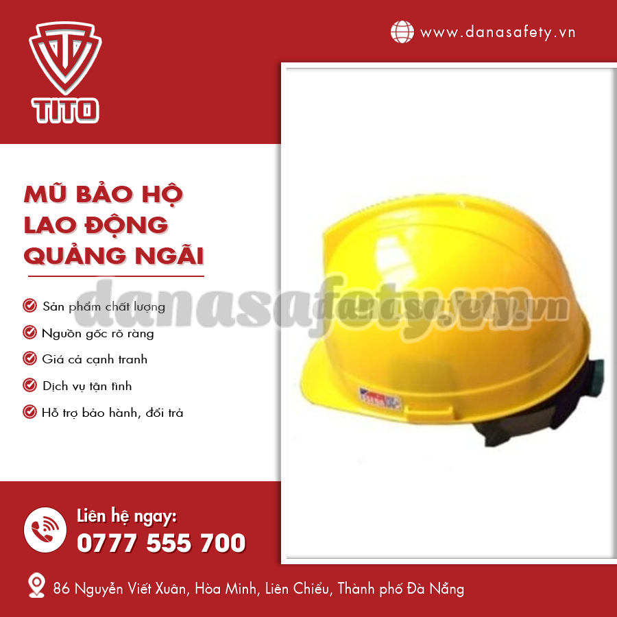 Mũ bảo hộ lao động có quai đeo chắc chắn.