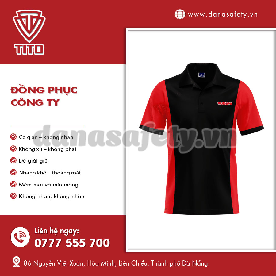 Hình ảnh áo đồng phục công ty với thân áo thẳng đều, màu sắc đồng nhất và logo in tinh tế trước ngực