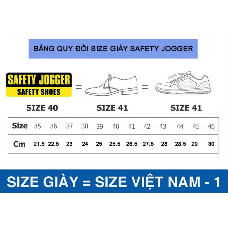 Bảng size giày Jogger chuẩn theo chiều dài bàn chân Bảng size giày Jogger chuẩn theo chiều dài bàn chân